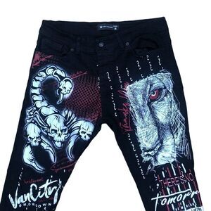 RARE Lose Embroidered Wolf Jeans Size 36 Black